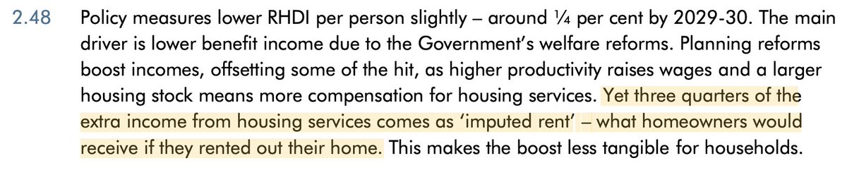 This is incredible: 75% of the govt's forecast improvement in incomes from housing is "imputed rent": ie, the amount homeowners *would get* if they rented their house out, ie not money they actually recieve, ie not actually better off.

#SpringStatement