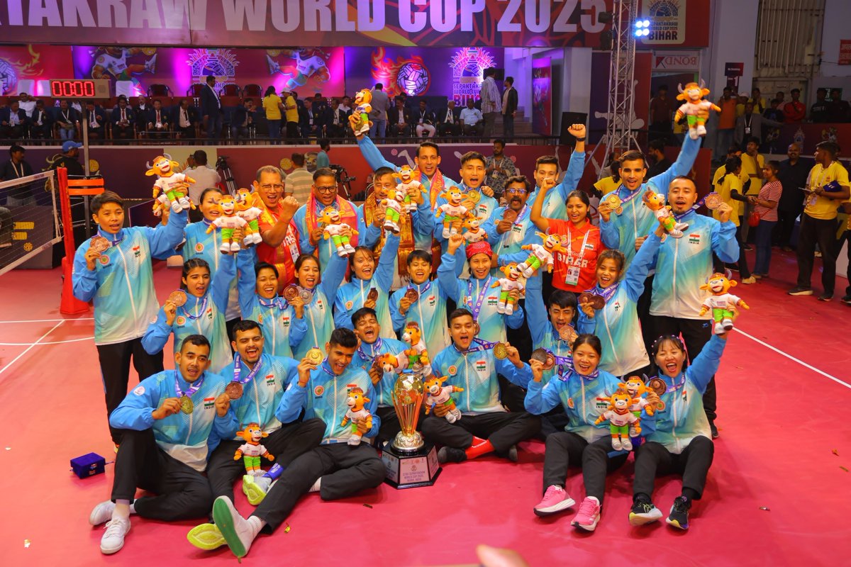 Dev_Fadnavis's tweet photo. India’s Golden Moment!
Historic Triumph at the ISTAF Sepak Takraw World Cup 2025! 🏆🇮🇳

Congratulations to our phenomenal Sepak Takraw contingent for their outstanding performance at the Sepak Takraw World Cup 2025 held at Patna, Bihar.

With 7 medals—including India’s first-ever Gold in Men’s Regu, along with 1 Silver and 5 Bronze medals—our athletes both men and women contingents have carved a new chapter in history!

This victory reflects their super fitness, hard work, dedication, and indomitable spirit.
More power to our champions! 🇮🇳

#SepakTakraw #IndianSports