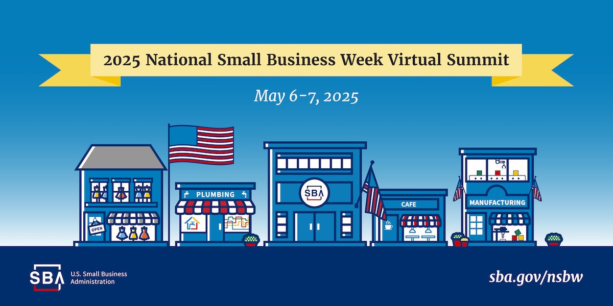 📅 Mark your calendar: The #SmallBusinessWeek Virtual Summit is set for Tuesday, May 6 - Wednesday, May 7! 

Join SBA and resource partner SCORE for FREE small business educational webinars, mentoring, networking opportunities, and more. 

✍️ Register now: