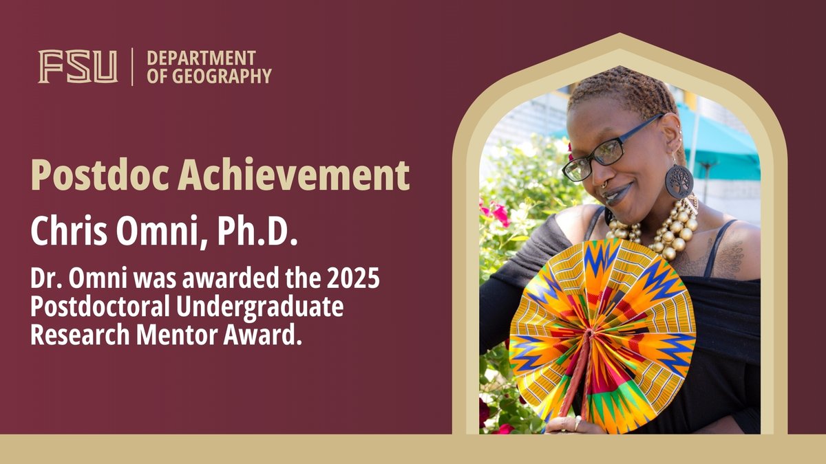 Congrats to Dr. Chris Omni, a postdoctoral researcher with the Department of Geography, for earning the 2025 Postdoctoral Undergraduate Research Mentor Award! Dr. Omni was chosen for providing outstanding mentorship to a student in the Undergraduate Research Opportunity Program.