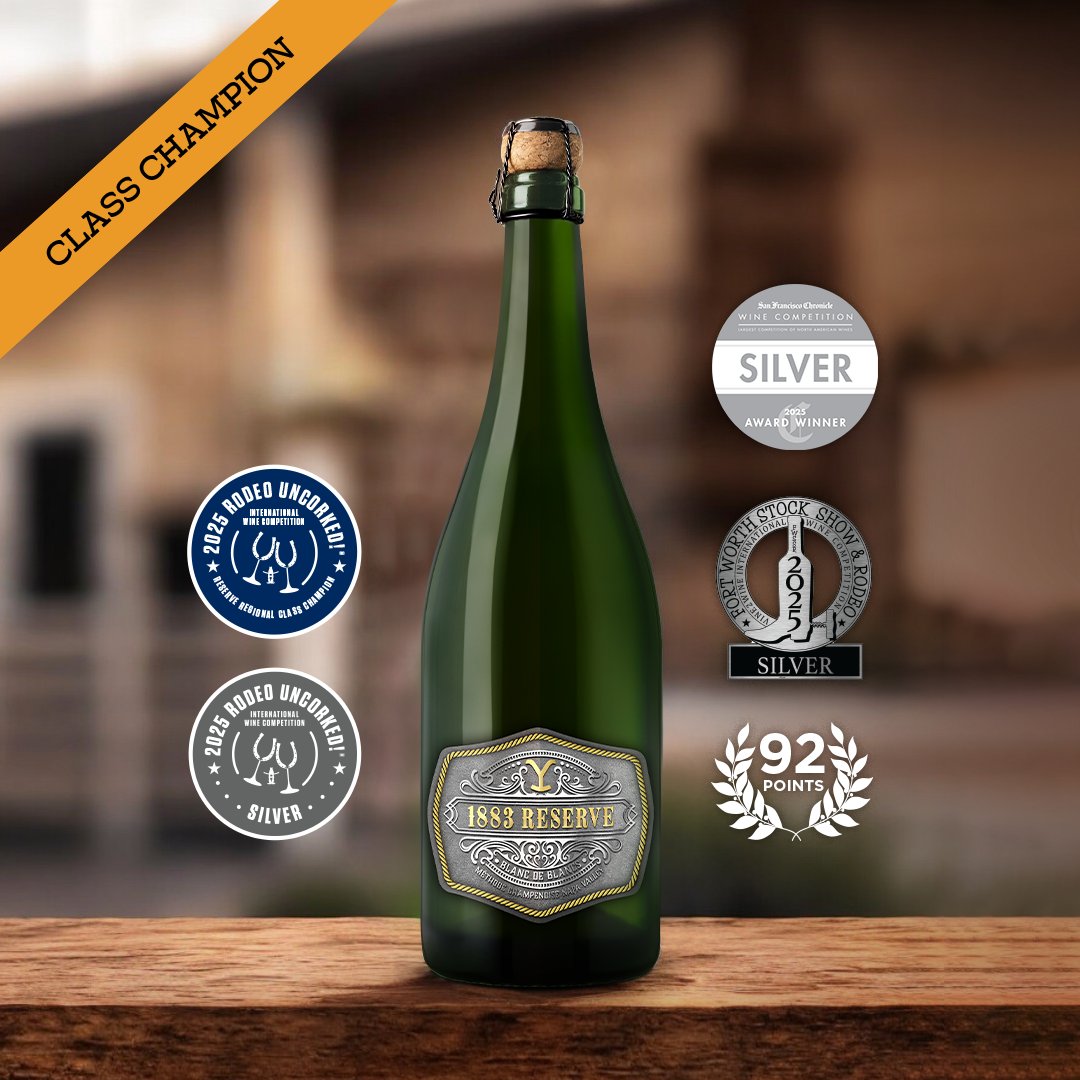 1883Reserve's tweet photo. The results are in! 1883 Reserve Blanc de Blancs has earned 92-points, Class Champion, &amp; Reserve Regional Class Champion. A true standout, this wine delivers a winning experience at every sip.​
​
#YellowstoneTV #1883Reserve​
​
Enjoy Responsibly. ©2025 Spike Cable Networks Inc. https://t.co/VsYTNWU5uX