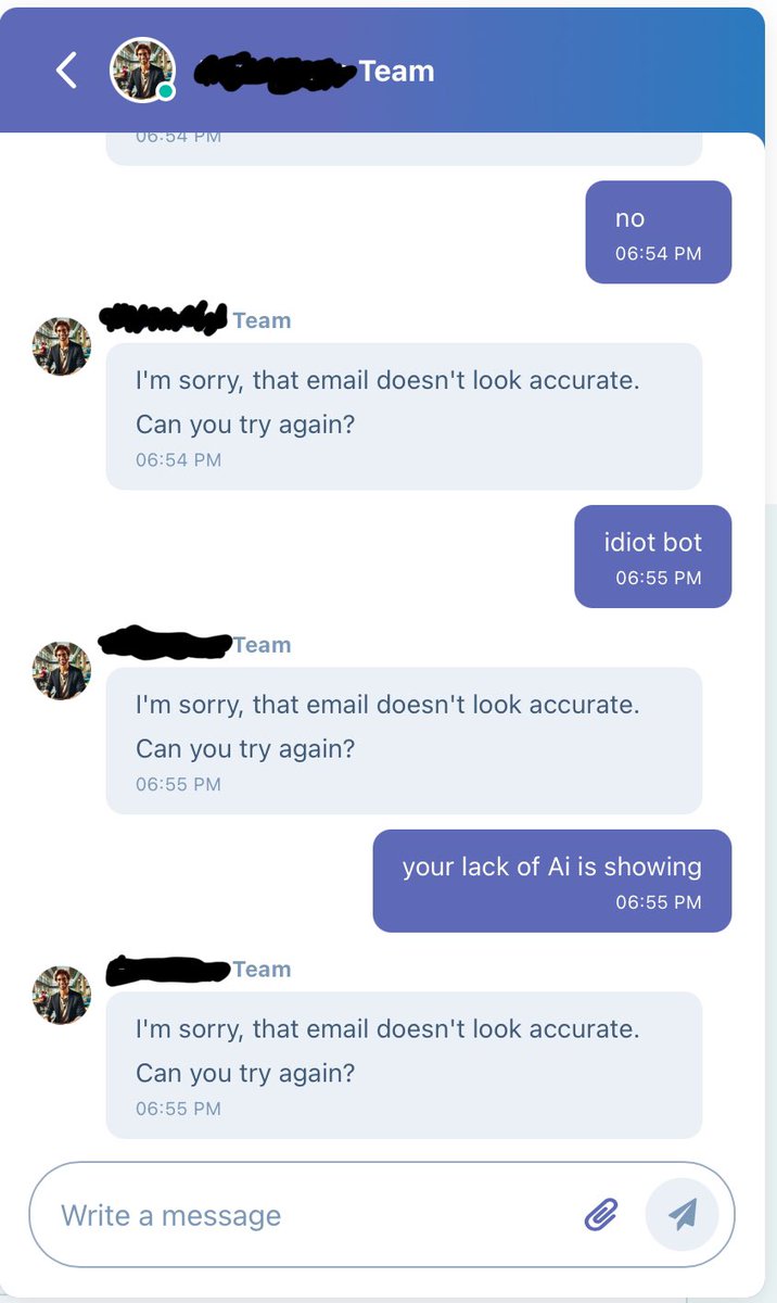 This Ai Sales bot thought NO was an email.