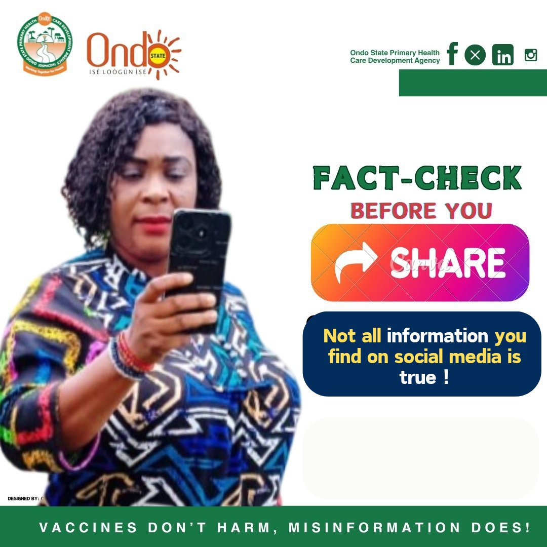 osphcda's tweet photo. Not all information you find on social media is true—some use it to spread misinformation about diseases, vaccines, and health.
Protect yourself and your loved ones by verifying facts before sharing.
#StopMisinformation
#CheckBeforeYouShare https://t.co/6X3G62FohZ