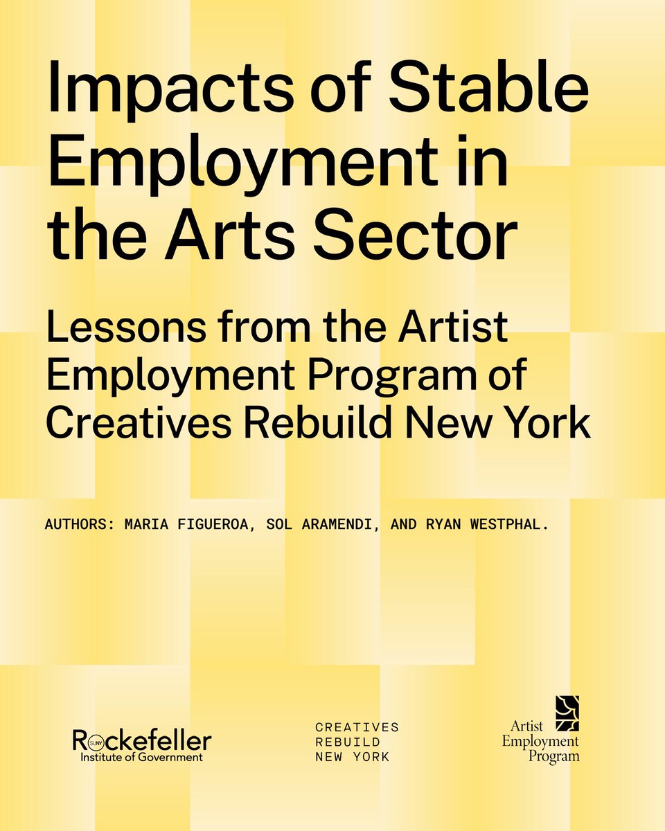 Creatives Rebuild New York (@artscrny) on Twitter photo What impact did the #ArtistEmploymentProgram have on participating artists and organizations? We commissioned the <a href="/RockefellerInst/">Rockefeller Institute</a> and a team of independent researchers to conduct a participatory research process to find out!
➡️ Read the report here: creativesrebuildny.org/2025/03/26/new… What impact did the #ArtistEmploymentProgram have on participating artists and organizations? We commissioned the <a href="/RockefellerInst/">Rockefeller Institute</a> and a team of independent researchers to conduct a participatory research process to find out!
➡️ Read the report here: creativesrebuildny.org/2025/03/26/new…