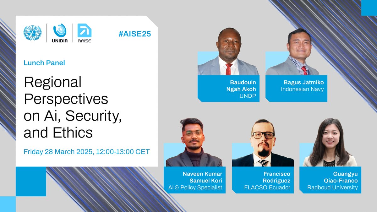How do we meaningfully integrate regional voices into multilateral work on AI in security and defence? 🤝🌍

At #AISE25, our Regional Perspectives Panel will bring together global and multisectoral experience to inform inclusive AI policy ⬇️

🔗 unidir.org/AISE25