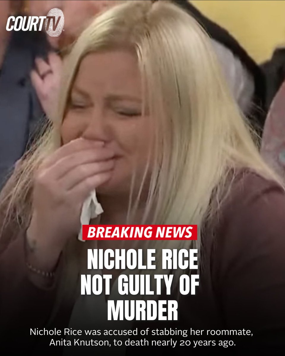 #BREAKING: #NicholeRice was found NOT GUILTY in the 2007 murder of her roommate Anita Knutson.

In spite of one witness’ claim that Rice confessed to the killing, Rice will walk free.

#CourtTV Did the jury get it right?