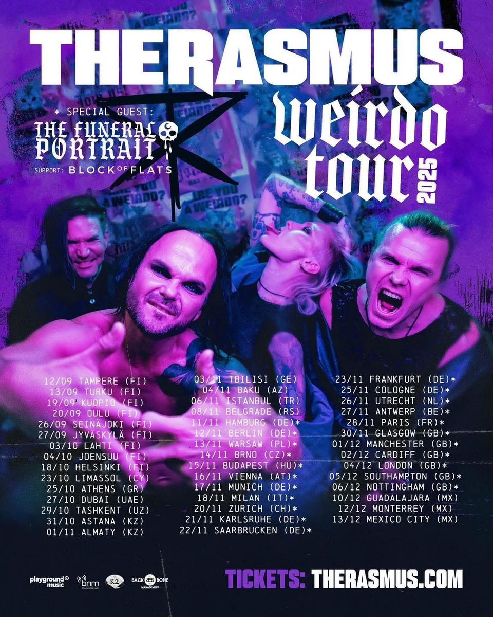 #TheRasmus ha anunciado nuevas fechas para su #WeirdoTour 2025 y los tendremos en México el mes de diciembre, y estarán visitando la ciudad de guadalajara el 10/12. 🔥🔥🔥

Bandas invitadas:
<a href="/TFP_devotion/">The Funeral Portrait</a> 
Block Of Flats