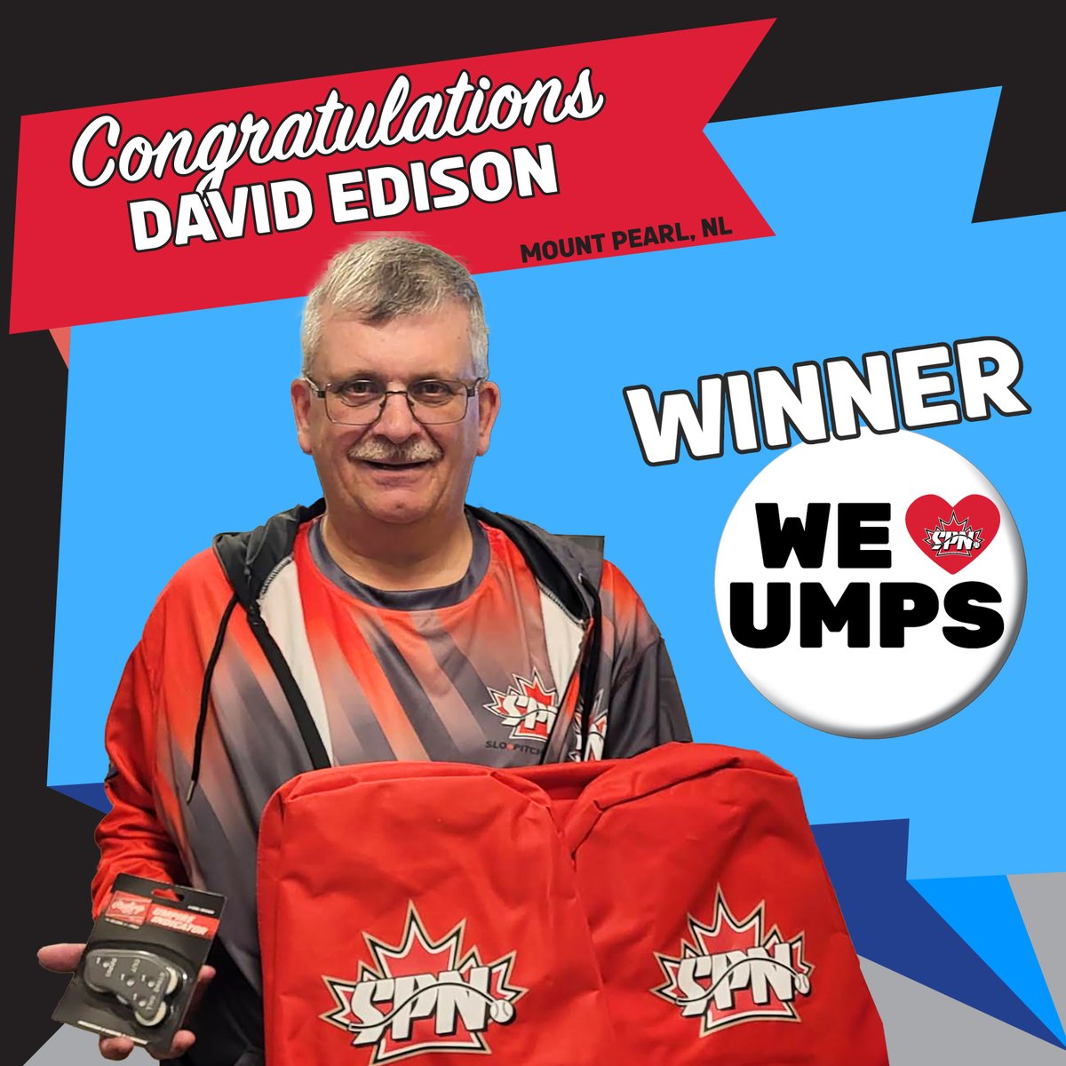 David Edison called it right and won the We Luv Umps contest. 🎉🥎

David, an umpire from NL, is now decked out in a complete SPN umpire uniform.

If you haven’t made the call yet to take your umpire exam, what are you waiting for? Visit bit.ly/SPNumpEx today.

#weluvumps
