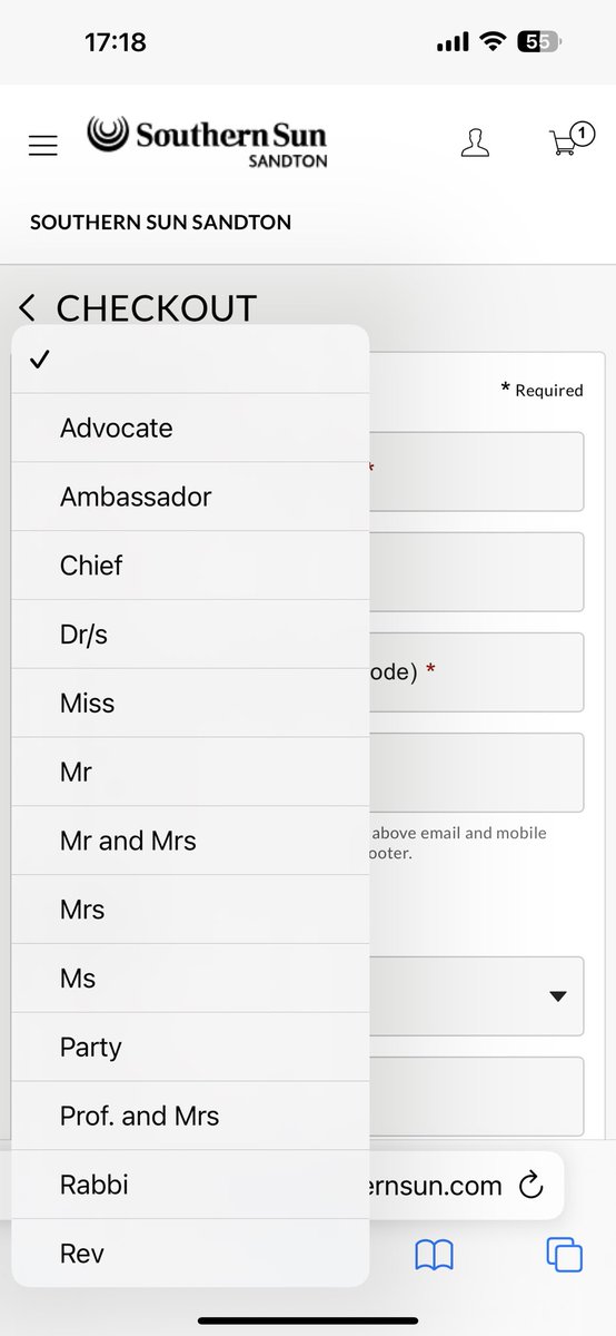 Please could <a href="/SouthernSunGrp/">Southern Sun</a> explain the sexist tile assuming the Prof. will be accompanied by his wife??? I am the Prof, booking with my hubby who is a Mr so where is the Prof. and Mr title? Yes I have booked anyway but under my PhD title of “Dr/s”. #Rivonia <a href="/zamarcashton/">Marc Ashton</a>