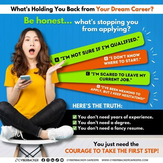 CyberbackerNice's tweet photo. What’s stopping you from applying for your dream job?
We all have doubts, but the only way to grow is to take action. 

Apply here: https://t.co/Hv1x2DikXu https://t.co/Lmx4uN38Ia