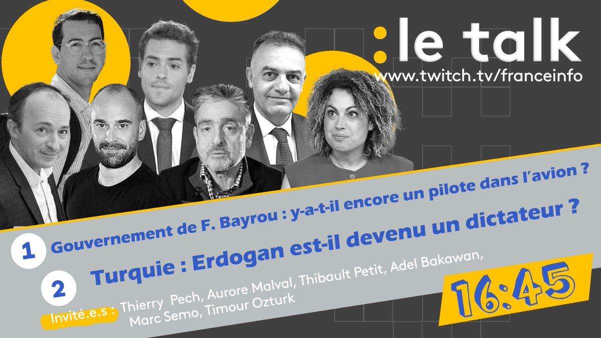 franceinfo pro (@franceinfopro) on Twitter photo ▶️🖥️
👉 Aujourd’hui dans “le talk” :
« Gouvernement de F. Bayrou : y-a-t-il encore un pilote dans l’avion ? »
<a href="/thierpech/">Thierry Pech @thierpech.bsky.social</a>, <a href="/AuroreMalval/">Aurore Malval</a> et <a href="/Thibptt/">Thibault Petit</a> sont avec <a href="/LudoPauchant/">Ludo Pauchant</a>.
📍 De 17h à 18h sur la chaîne Twitch de <a href="/franceinfo/">franceinfo</a> :
twitch.tv/franceinfo ▶️🖥️
👉 Aujourd’hui dans “le talk” :
« Gouvernement de F. Bayrou : y-a-t-il encore un pilote dans l’avion ? »
<a href="/thierpech/">Thierry Pech @thierpech.bsky.social</a>, <a href="/AuroreMalval/">Aurore Malval</a> et <a href="/Thibptt/">Thibault Petit</a> sont avec <a href="/LudoPauchant/">Ludo Pauchant</a>.
📍 De 17h à 18h sur la chaîne Twitch de <a href="/franceinfo/">franceinfo</a> :
twitch.tv/franceinfo