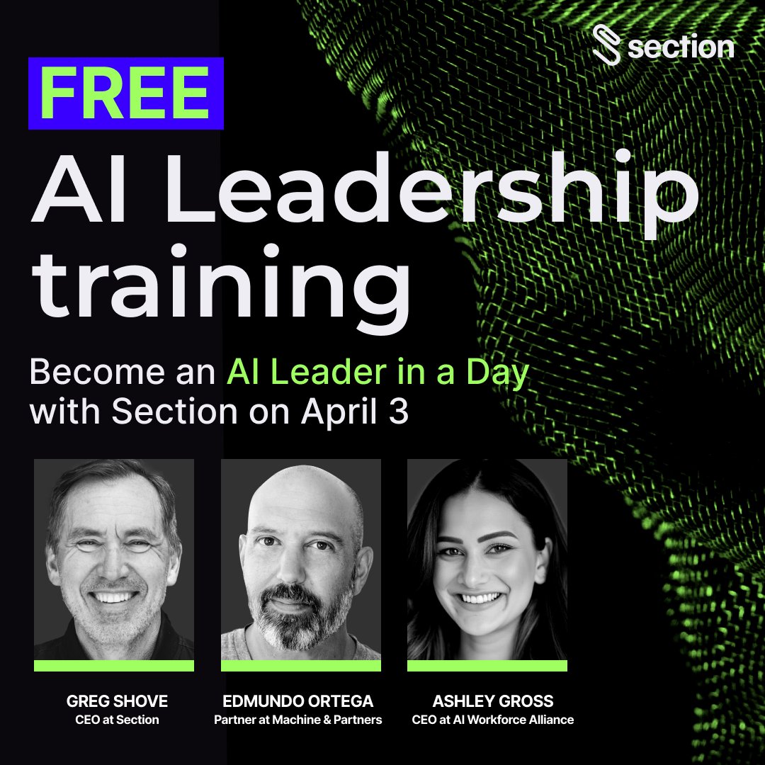 section__ai's tweet photo. If our HumanX recaps gave you FOMO, never fear: We're getting the gang back together for a free afternoon of AI leadership workshops on April 3. Don't get FOMO twice! Join us next Thursday and leave an AI leader: https://t.co/hP2tkkgvYd https://t.co/fF0fZGPIUF