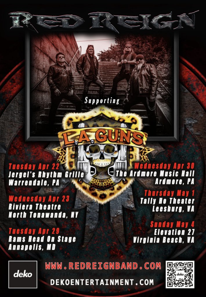 DekoEntertain's tweet image. Red Reign is excited to announce a string of East Coast dates with L.A. GUNS, kicking off in late April. The band will perform standout tracks from their most recent album, 'Don’t Look Back'.

Have you gotten your copy? 👇

dekoentertainment.com/red-reign 

#REDREIGN #laguns
