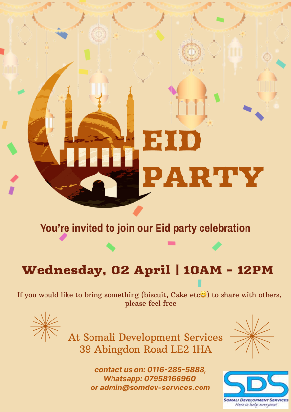 We are having an Eid party on Wednesday 2nd of April. 🤩 See you there #SDS #CommunitySupport