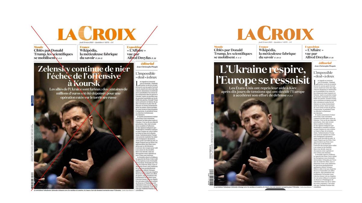 À l' <a href="/OSCE/">OSCE</a> , La France condamne l’utilisation par la Russie de unes de journaux falsifiées pour appuyer sa propagande.

Ces manipulations grossières ne doivent pas polluer les enceintes diplomatiques. Nous ne nous laisserons pas distraire et continuerons à  défendre les faits.