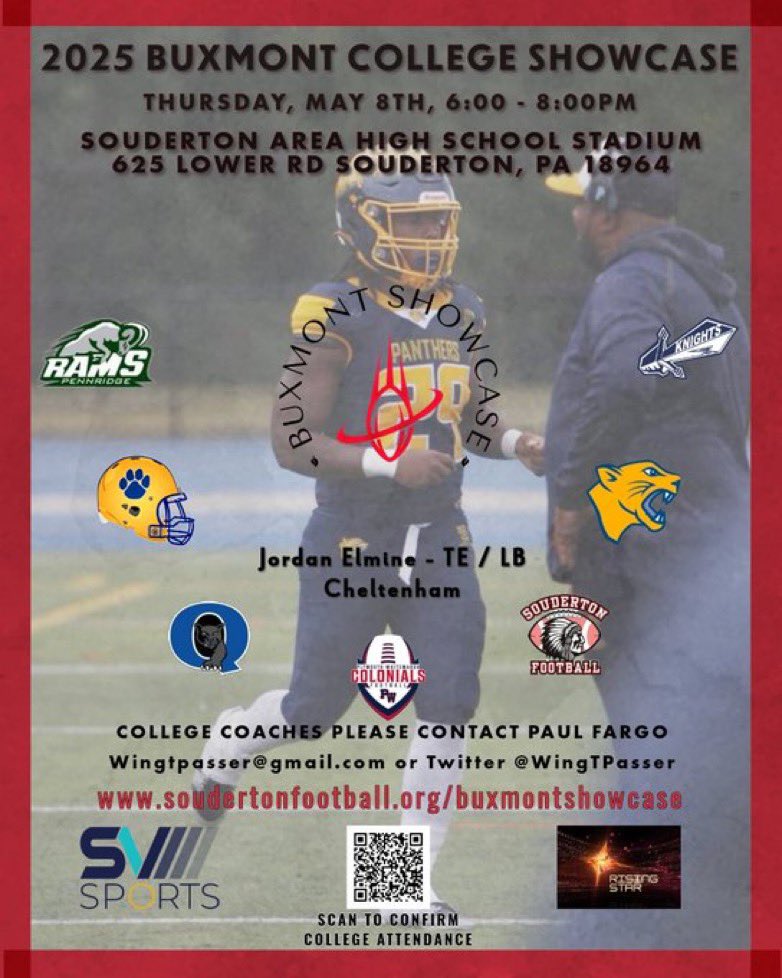 Jordan Elmine (@5jordan_) on Twitter photo Looking forward to showing off my hard work at the buxmontshowcase! soudertonfootball.org
<a href="/PARisingStar/">PA Rising Star</a>
<a href="/svsports/">SV Sports</a>
@PRZPAvic
<a href="/PaulRobertsCuse/">Paul Roberts</a>
<a href="/ArtisticMayhem1/">Michael Pietrangelo</a>
<a href="/BadgleyBruce/">Bruce Badgley</a>
<a href="/CoachAJMadness/">Arlan Johnson</a> <a href="/TroyKGore/">Coach Troy Gore</a> Looking forward to showing off my hard work at the buxmontshowcase! soudertonfootball.org
<a href="/PARisingStar/">PA Rising Star</a>
<a href="/svsports/">SV Sports</a>
@PRZPAvic
<a href="/PaulRobertsCuse/">Paul Roberts</a>
<a href="/ArtisticMayhem1/">Michael Pietrangelo</a>
<a href="/BadgleyBruce/">Bruce Badgley</a>
<a href="/CoachAJMadness/">Arlan Johnson</a> <a href="/TroyKGore/">Coach Troy Gore</a>