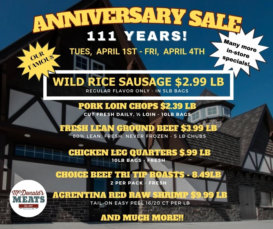 💥🎉🙌🏻 Mark your calendars! Join us in celebrating 111 years of quality, flavor and community. It's just around the corner, and we can't wait to celebrate this incredible milestone with YOU, our amazing customers! #AnniversarySale #McDonaldsMeats