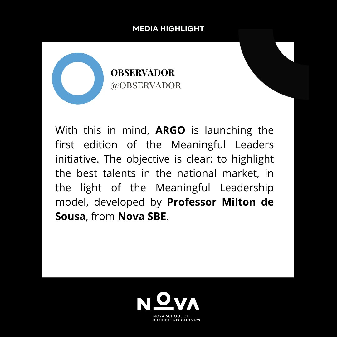 Media Highlights of the week 📌   

IA personalizes teaching at Nova SBE, but without forgetting the “decisive and irreplaceable” role of teachers
shorturl.at/mM0Ji 

Who will be our country's leaders of excellence?
shorturl.at/mhWNv