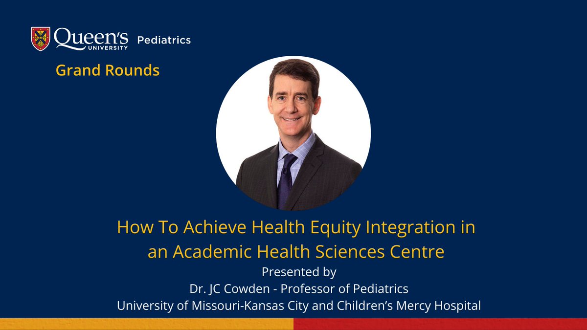 Pediatrics @ Queen's (@queenspeds) on Twitter photo Join <a href="/QueensPeds/">Pediatrics @ Queen's</a> as Dr. JC Cowden, Prof of Pediatrics, presents Grand Rounds titled "How to Achieve Health Equity Integration in an Academic Health Sciences Centre"
Tuesday April 1, 2025
8:00am - 9:00am
Email - Stephanie.Pilszak@kingstonhsc.ca Join <a href="/QueensPeds/">Pediatrics @ Queen's</a> as Dr. JC Cowden, Prof of Pediatrics, presents Grand Rounds titled "How to Achieve Health Equity Integration in an Academic Health Sciences Centre"
Tuesday April 1, 2025
8:00am - 9:00am
Email - Stephanie.Pilszak@kingstonhsc.ca