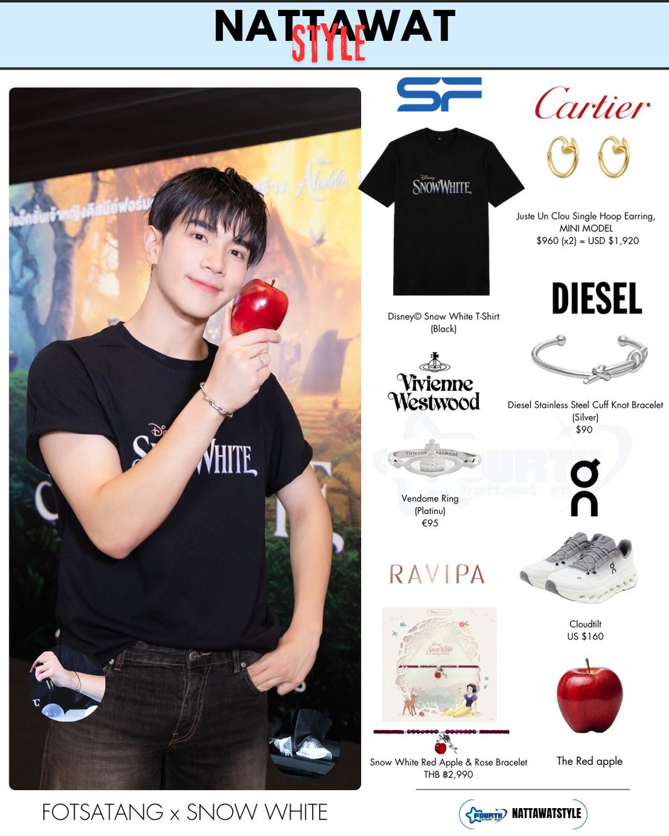 NattawatStyle's tweet photo. [ 26 March 2025 ]🍎
FOTSATANG x SNOW WHITE
#SFxFourthSatang 

ᡣ𐭩 𝗡𝗔𝗧𝗧𝗔𝗪𝗔𝗧’𝘀 𝗦𝘁𝘆𝗹𝗲 
#Cartier 
#DIESEL
#OnCloud
#VivienneWestwood
#RAVIPA #ravipajewelry #disneyravipa

ᯓ @tawattannn ᯓ
#Fourthnattawat 
#โฟร์ทณัฐวรรธน์
#NattawatStyle 
#FourthCheckFourthCheck https://t.co/pas9h6WFYm