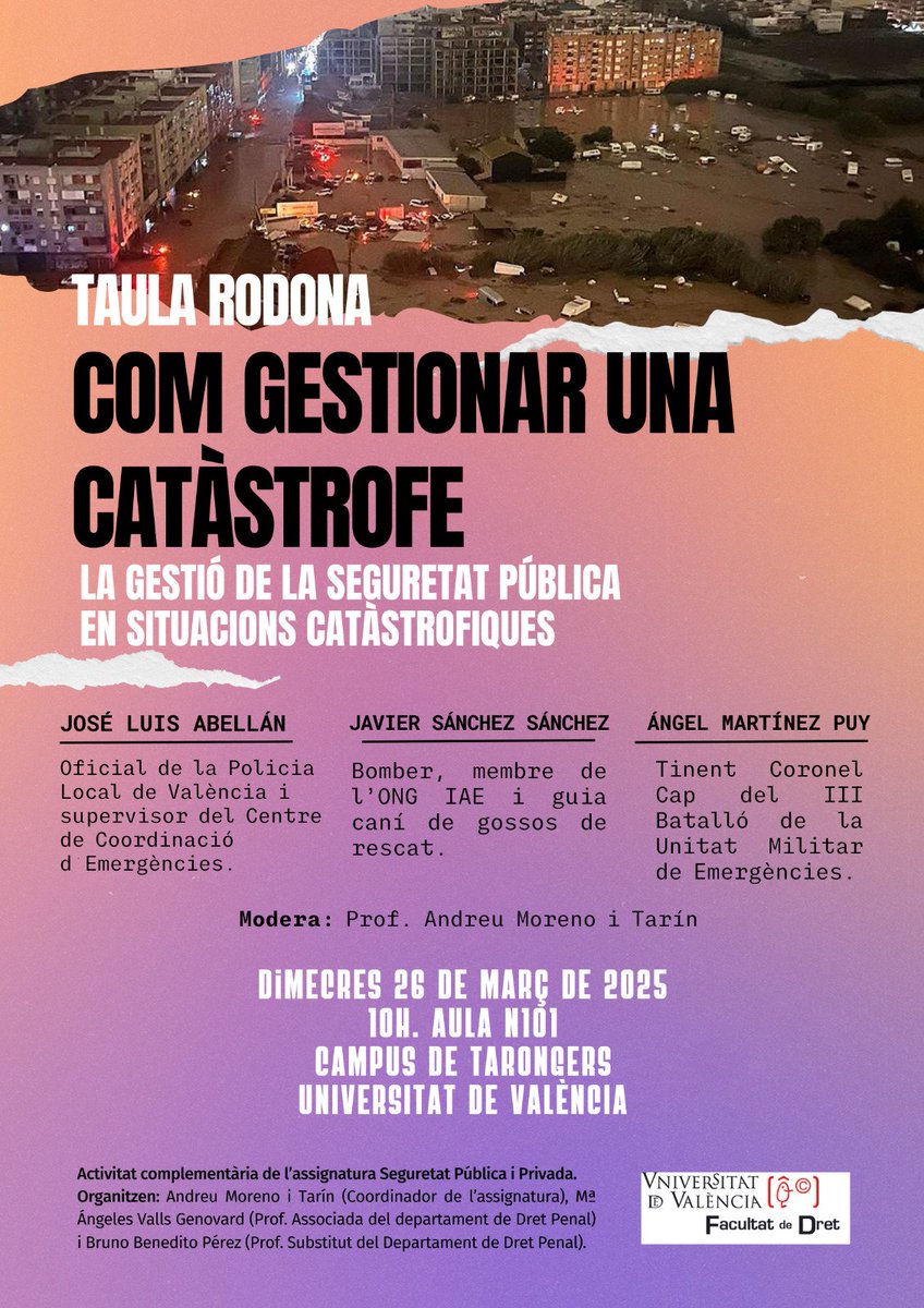 Hemos tenido la actividad complementaria de la asignatura de Seguridad Publica y Privada que impartimos desde el Departamento de Derecho Penal de la <a href="/DretUV/">Facultat de Dret UVEG</a>. Representantes de Emergéncias 1 1 2, de bomberos y de la UME en Valencia.
👉Muy interesante y actual.
#UV #Facultaddretuv