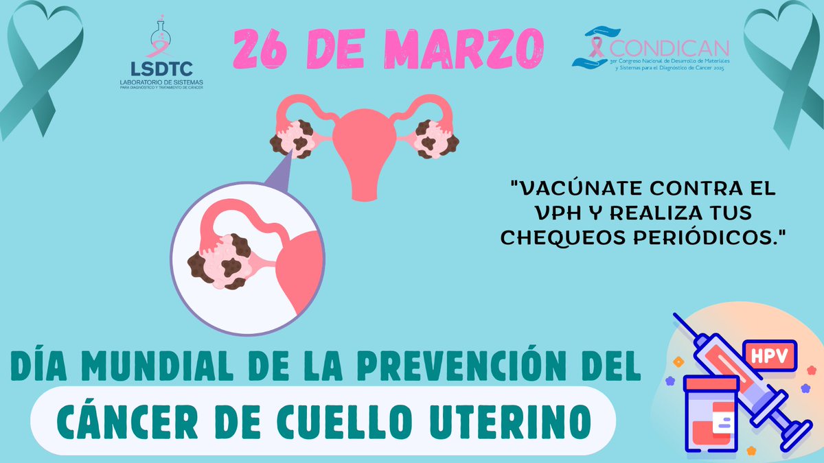CONDICAN_C's tweet photo. Hoy es el Día Mundial de la prevención de Cáncer de Cuello Uterino 🙎🏻‍♀️. En el CONDICAN trabajamos para visualizar nuevas estrategias en diagnóstico temprano y prevención 🩺🧬. Vacúnate contra el VPH, realiza pruebas de PAP y ADN de VPH regularmente.  Salvemos vidas!
#CONDICAN https://t.co/9b6vejDHSx