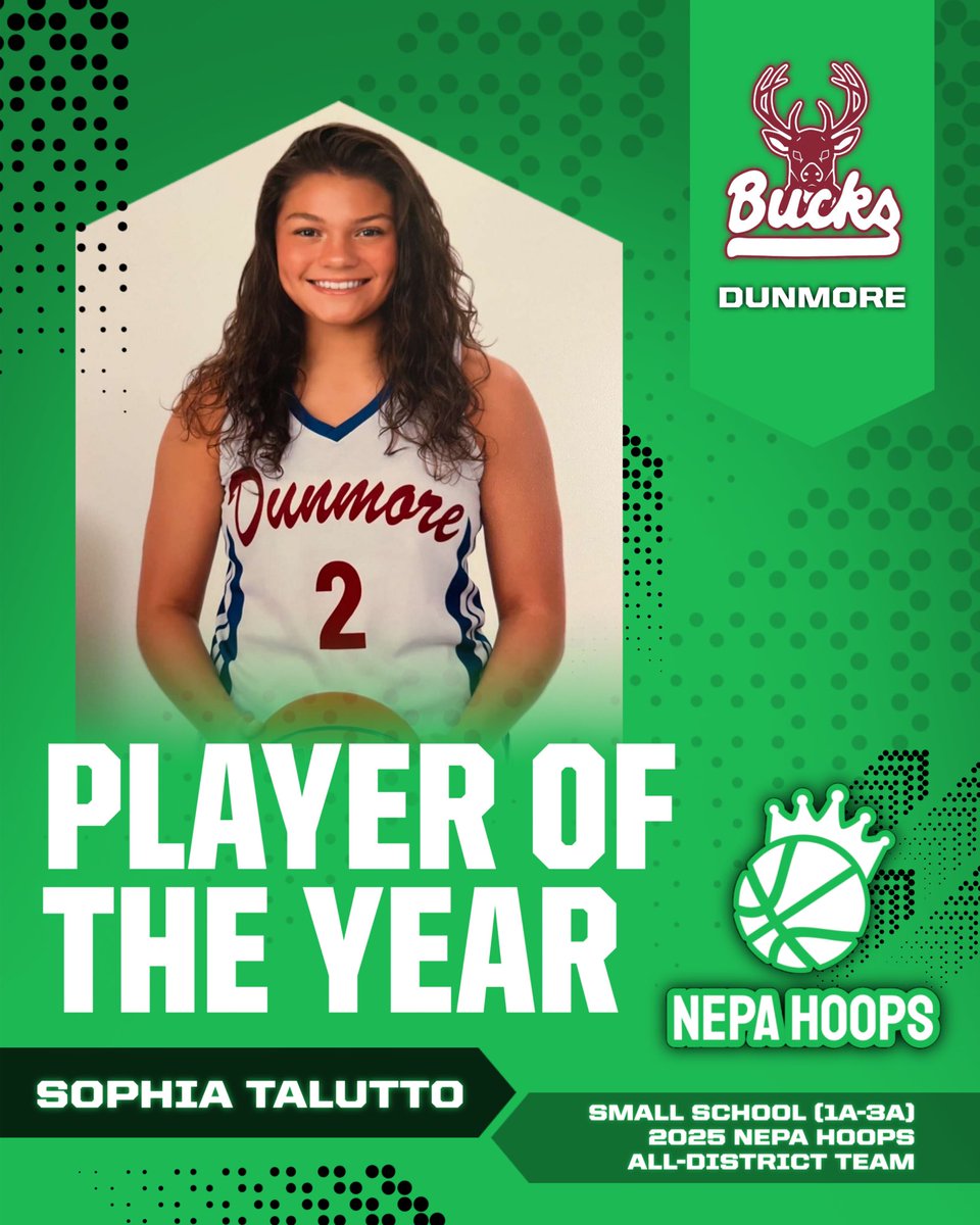 SMALL SCHOOL GIRLS PLAYER OF THE YEAR — SOPHIA TALUTTO‼️💪

From the 18 District 2 small schools (PIAA Classes 1A–3A), one senior stood above the rest—Dunmore’s Sophia Talutto!

The <a href="/BucksDunmore/">Lady Bucks Basketball</a> star and <a href="/ScrantonWBB/">Scranton Lady Royals</a> commit delivered in every way this season. She led her squad