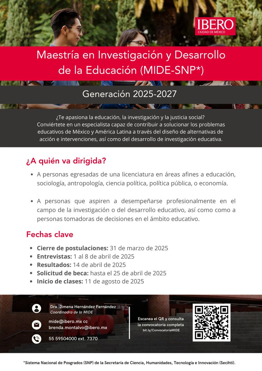 Jimena Hernández-Fernández (@jimena_hdezfdez) on Twitter photo Aún quedan unos días para que postules a la Maestría en Investigación y Desarrollo de la Educación de la <a href="/IBERO_mx/">IBERO CDMX</a> . El claustro del <a href="/INIDEdelaUIA/">INIDE</a> y el <a href="/EducacionIbero/">Departamento de Educación IBERO</a> te espera para acompañar tu formación en investigación educativa. Aún quedan unos días para que postules a la Maestría en Investigación y Desarrollo de la Educación de la <a href="/IBERO_mx/">IBERO CDMX</a> . El claustro del <a href="/INIDEdelaUIA/">INIDE</a> y el <a href="/EducacionIbero/">Departamento de Educación IBERO</a> te espera para acompañar tu formación en investigación educativa.