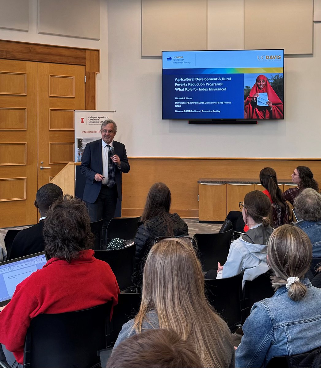 Yesterday we were honored to host - along with <a href="/AgReach/">AgReach</a> <a href="/PHL_Institute/">ADM Institute for the Prevention of PHL</a> <a href="/aceatIL/">ACE at Illinois</a> - Michael R. Carter, Distinguished Professor of Agricultural &amp; Resource Economics at <a href="/ucdavis/">UC Davis</a>  for an informative lecture about how index insurance could help low-wealth households manage shocks.