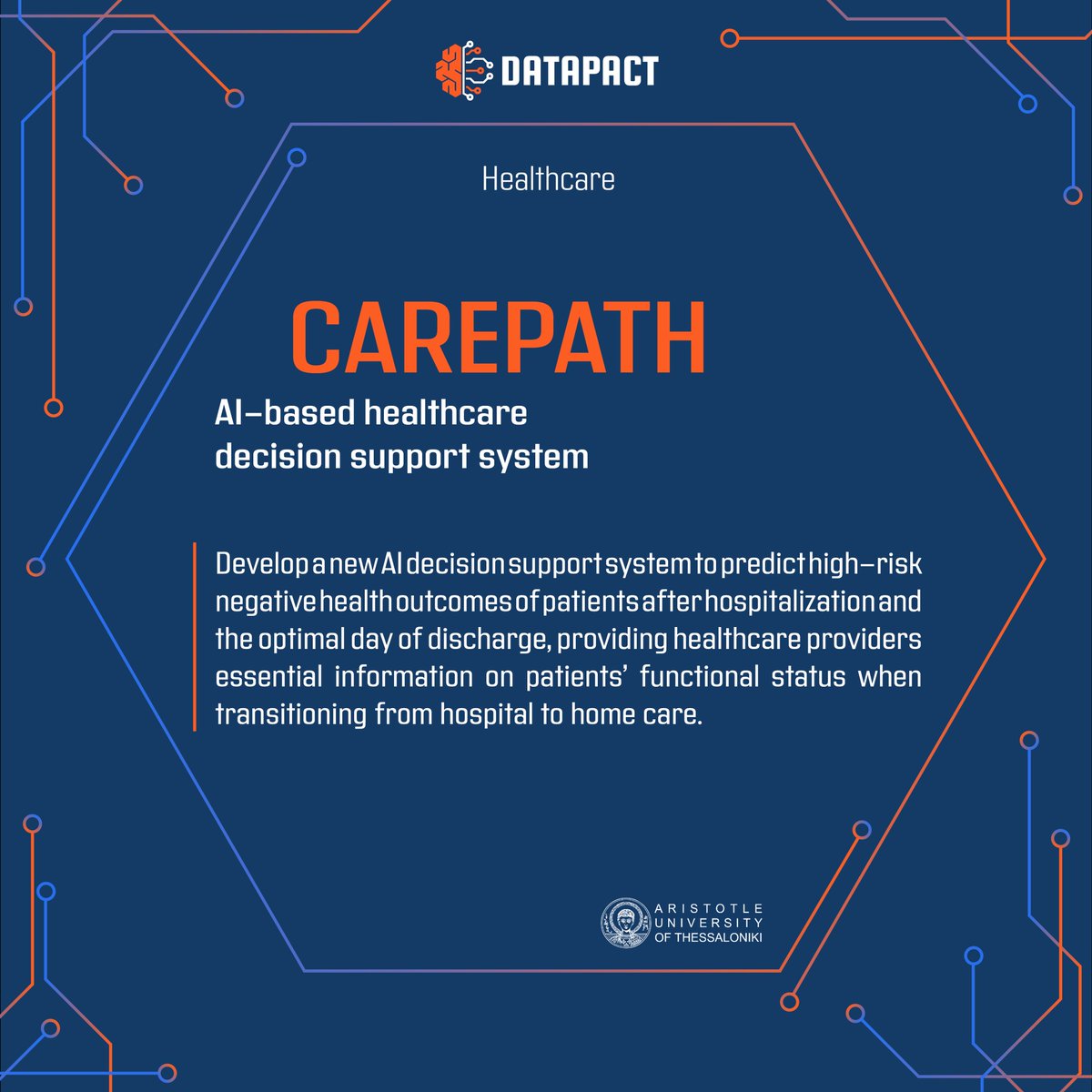 DATAPACT (@datapactproject) on Twitter photo It's time to introduce our second Use Case on the Healthcare sector! 🩺
The <a href="/Auth_University/">Aristotle University of Thessaloniki</a> is developing 𝗖𝗔𝗥𝗘𝗣𝗔𝗧𝗛 - an AI-based healthcare decision support system. 💡
Stay tuned to discover more about it: datapact.eu/project/busine… It's time to introduce our second Use Case on the Healthcare sector! 🩺
The <a href="/Auth_University/">Aristotle University of Thessaloniki</a> is developing 𝗖𝗔𝗥𝗘𝗣𝗔𝗧𝗛 - an AI-based healthcare decision support system. 💡
Stay tuned to discover more about it: datapact.eu/project/busine…