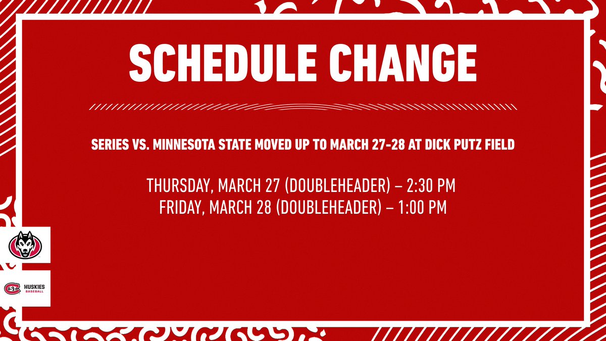 SCHEDULE CHANGE 👇

#Huskyland ⚾️