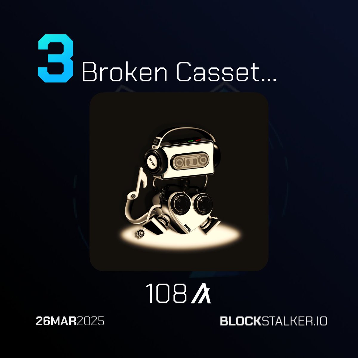 BlockStalkerBot's tweet image. BlockStalker.IO Daily Digest
Top 3 NFT Sales 🖼️
└ 🥇 Egg
└ 🥈 MvZ Mutant #1357
└ 🥉 Broken Cassette #1