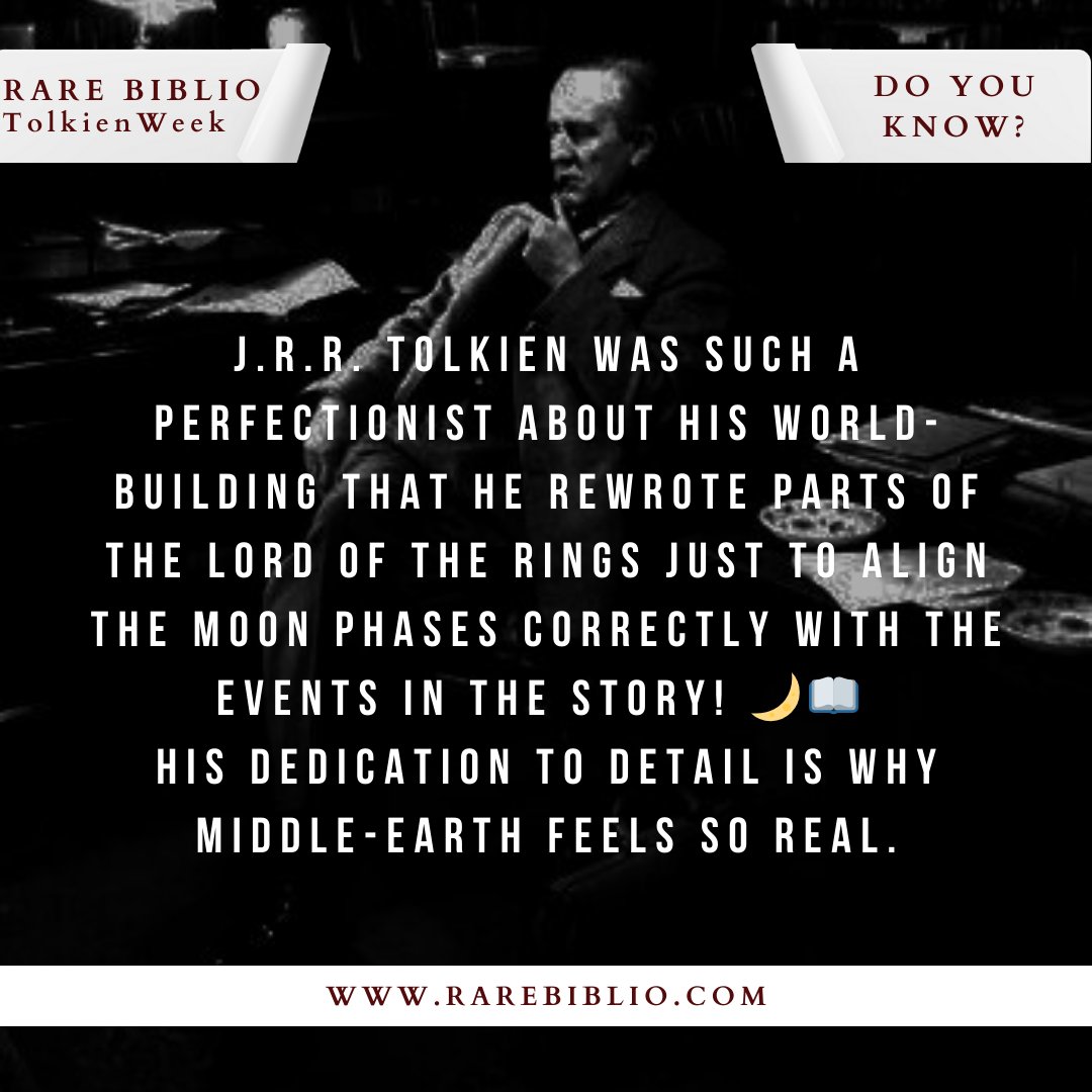 RareBiblio's tweet photo. It’s #TolkienWeek! 📖✨ A time to celebrate the legendary storyteller who gave us Middle-earth, hobbits, and the one ring to rule them all. Here’s a fun fact about J.R.R. Tolkien that might surprise you! 👇🔥"
#Tolkien #LOTR #Fantasy #TolkienFact #MiddleEarth #TheHobbit #LordOfTheRings