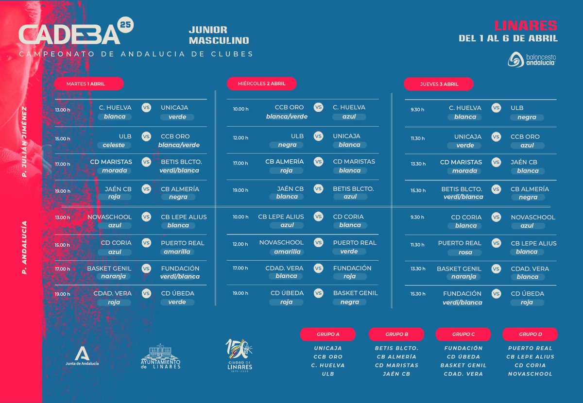 𝘾𝘼𝘿𝙀𝘽𝘼 𝙅𝙪𝙣𝙞𝙤𝙧 𝙈𝙖𝙨𝙘𝙪𝙡𝙞𝙣𝙤 2025 🏀

Nuestros juniors ya tienen calendario de la fase de grupos del CADEBA que se celebrará en Linares la próxima semana, del 1 al 6 de abril.

💙💛 #GoNovaschool #ClubDeportivo #Sportforlife
