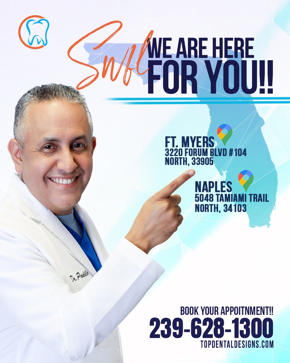 mydentaldesigns's tweet image. Looking for a trusted dentist in Southwest Florida? We’ve got you covered!

📍 Naples Location
5048 Tamiami Trail N.
📞 239-262-6364

📍 Fort Myers Location
3220 Forum Blvd.
📞 239-628-1300

Your perfect smile is just a visit away!

#NaplesDentist #FortMyersDentist