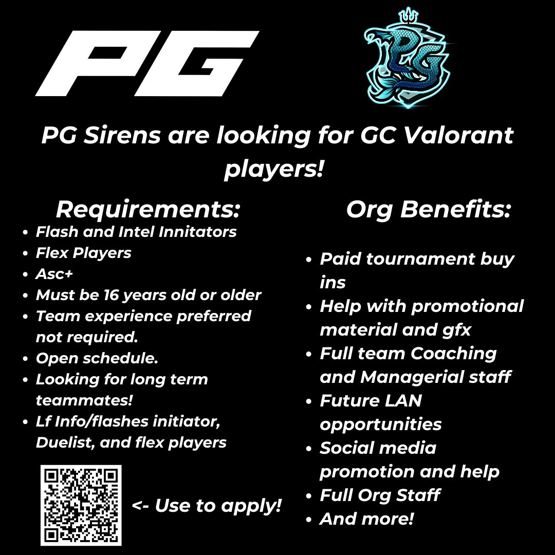 Purpose Gaming (@purposeggss) on Twitter photo Purpose Gaming is looking for one more player for our GC Val roster!
We are looking for a Flash/Intel Initiator and Flex!
If you are interested feel free to dm or fill out the qr code linked google form!
<a href="/gc_lft/">💕GC LFT💕</a>
<a href="/GCLFT_NA/">Changing Game Changers</a>
<a href="/Hitbox_Americas/">HitBox Americas</a>
<a href="/ValorCentral/">Valor Central</a>
<a href="/LFT_VALORANT/">LFT Valorant</a> Purpose Gaming is looking for one more player for our GC Val roster!
We are looking for a Flash/Intel Initiator and Flex!
If you are interested feel free to dm or fill out the qr code linked google form!
<a href="/gc_lft/">💕GC LFT💕</a>
<a href="/GCLFT_NA/">Changing Game Changers</a>
<a href="/Hitbox_Americas/">HitBox Americas</a>
<a href="/ValorCentral/">Valor Central</a>
<a href="/LFT_VALORANT/">LFT Valorant</a>