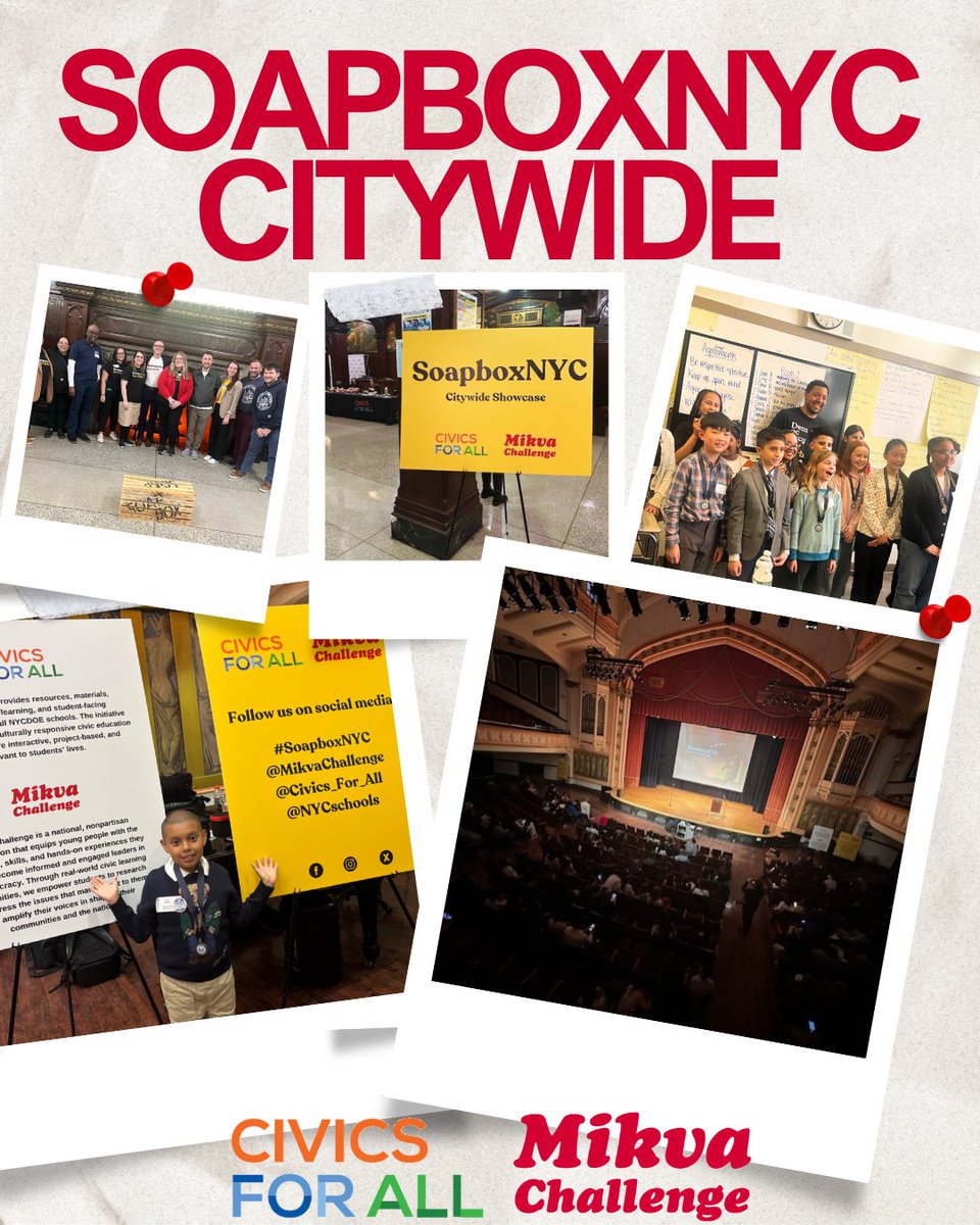 Last night, 51 students from across the city shared their original speeches on issues that matter to them! 🎤 Our 10 mainstage speakers were heard by a packed auditorium of parents &amp; teachers. Huge thanks to @mikvachallenge for making it a success! #SoapboxNYC