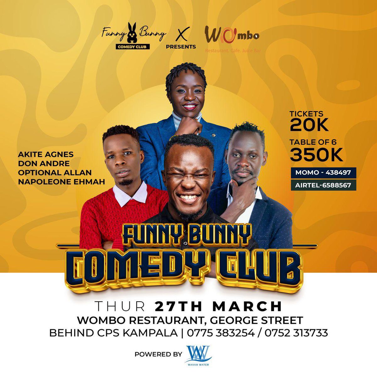 We are on tomorrow 7:30 at Wombo Restaurant for our monthly laughs 
Grab your ticket and don’t miss!