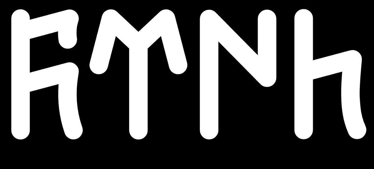 Taraftar renkleriyle Göktürkçe 'Türk' yazısı.