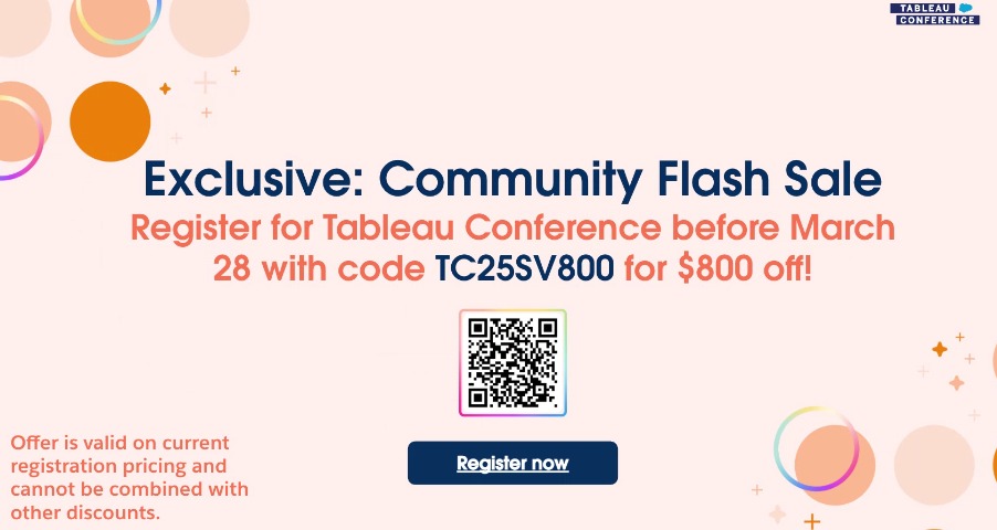 ModuxCo's tweet image. #Moduxtips 🎉 Tableau Conference 2025 está aquí!
📅 Fecha: Del 15 al 17 de abril
📍 Lugar: San Diego Convention Center
🚀 Aprovecha el código promocional exclusivo y ahorra USD$800 en tu entrada.
🕒 válido :28 de marzo
salesforce.com/tableau-confer…
#tableau #inteligenciadenegocio