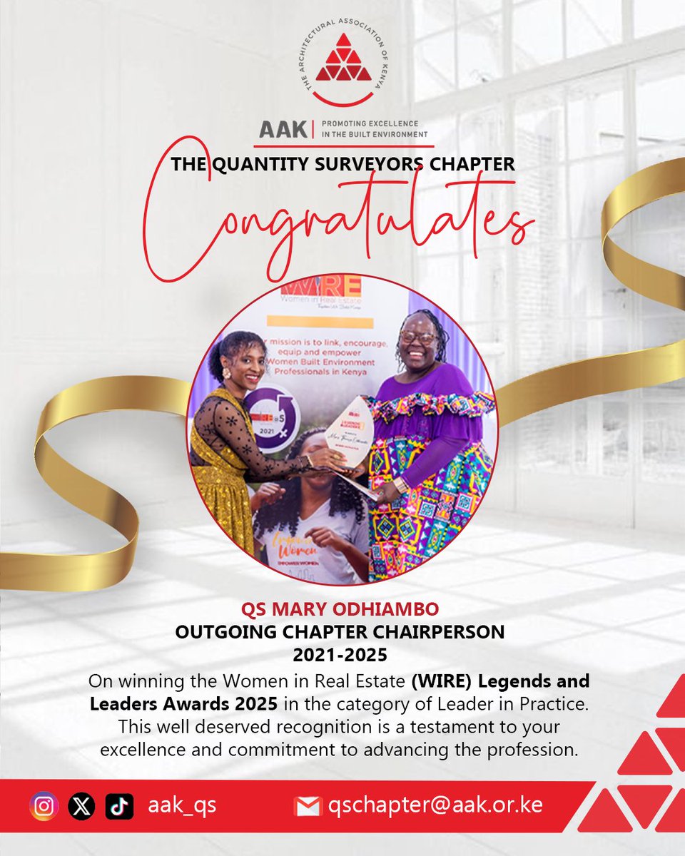aak_qs's tweet image. We proudly celebrate QS. Mary for her remarkable achievement in winning the WIRE Legends and Leaders Award 2025 in the Leader in Practice category.

#AAK #quantitysurveying #Womeninrealestate