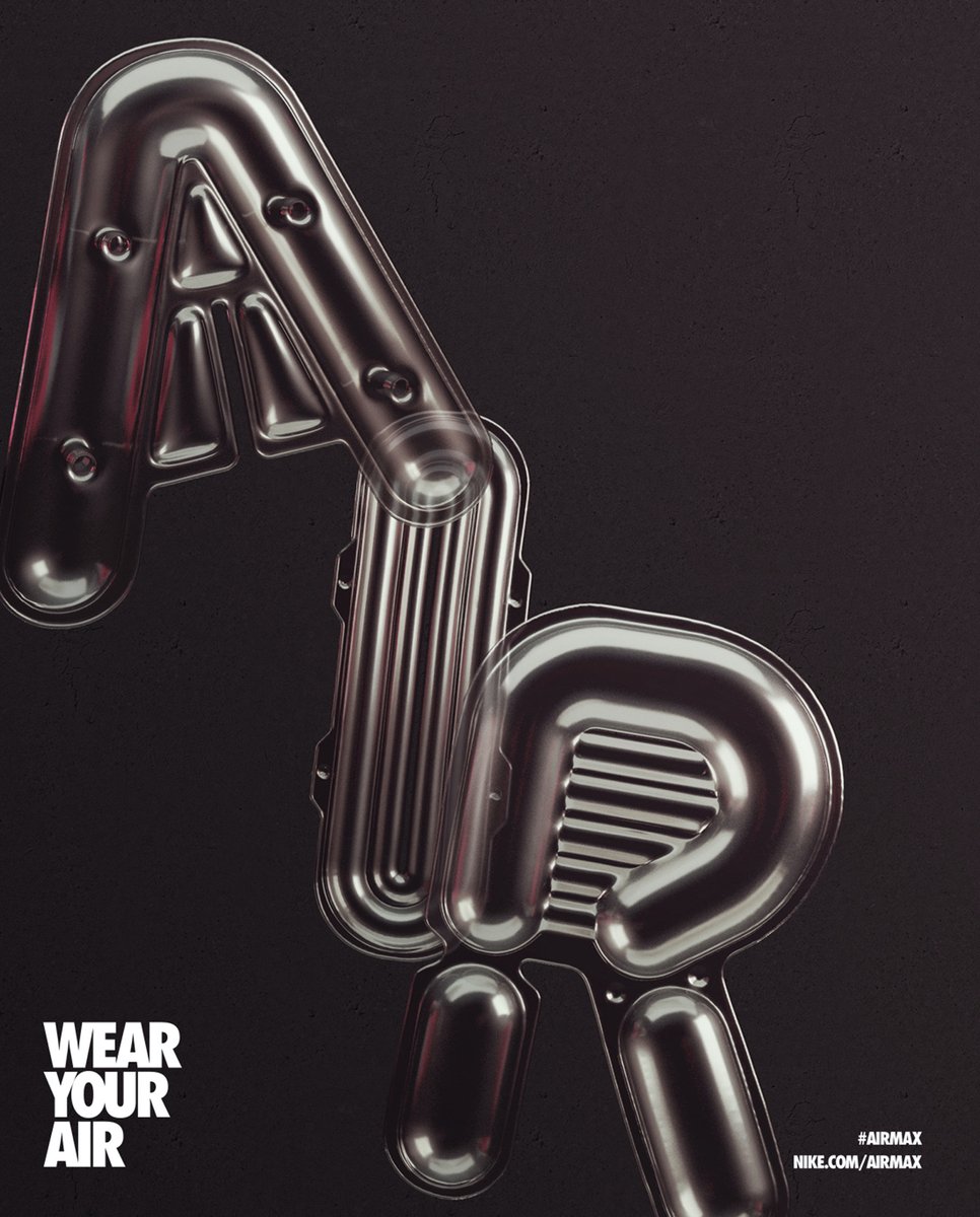 Wear Your Air. Happy AIr Max Day. Here's one of <a href="/chrislabrooy/">Chris Labrooy</a>'s typographic air bag renders for <a href="/nike/">Nike</a>.
.
.
.
.
.
#chrislabrooy #illustration #3drender #nike #nikeair #swoosh
#airmaxday #inflate #3dtype #type #typography #art #design #debutart