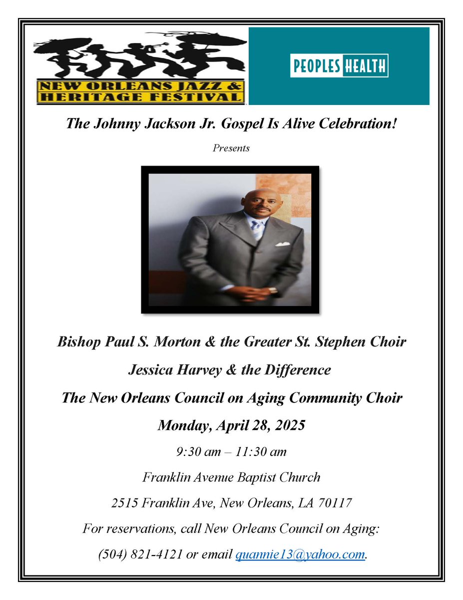 nocoa2015's tweet image. The New Orleans Council on Aging is proud to present its Community Choir which will perform in a free concert as part of the Johnny Jackson Jr. Gospel Is Alive Celebration. mailchi.mp/44278b611df2/m…