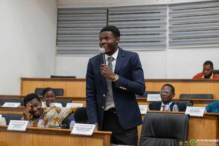 Hon. Cromwell A. Earl MP for Boadi who double's up as the PRO for UNRC and Hon. Godfred K. A. Agyapong MP for Ayeduase North also doubling up as the UNRC President captured during KNUST 16th Parliamentary Sitting