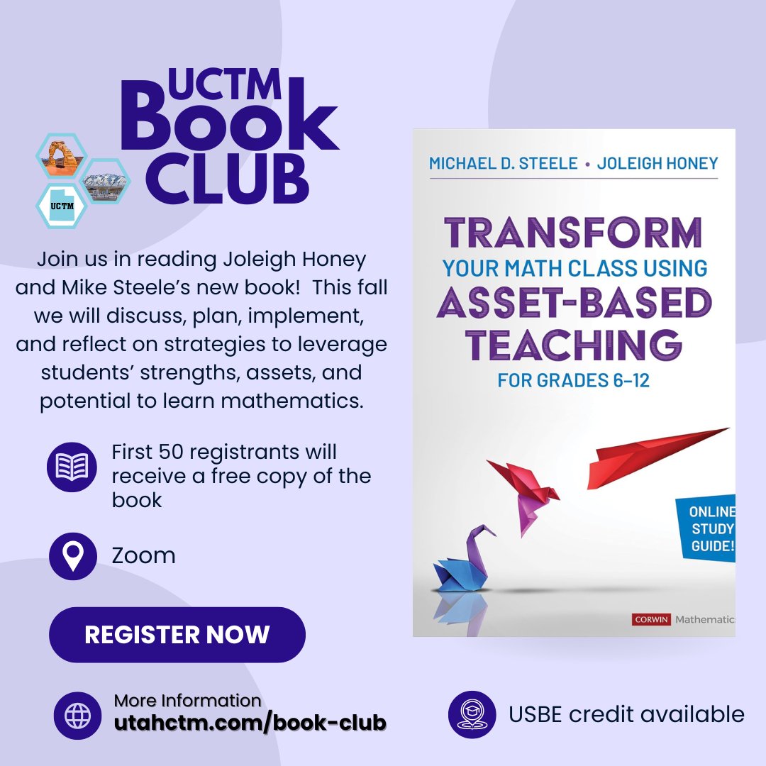 UCTM_math's tweet image. 📚✨ Exciting News! Join the UCTM Book Club for the 2025/2026 school year! ✨📚

#UCTM #BookClub #MathEducation #AssetBasedTeaching #ProfessionalDevelopment