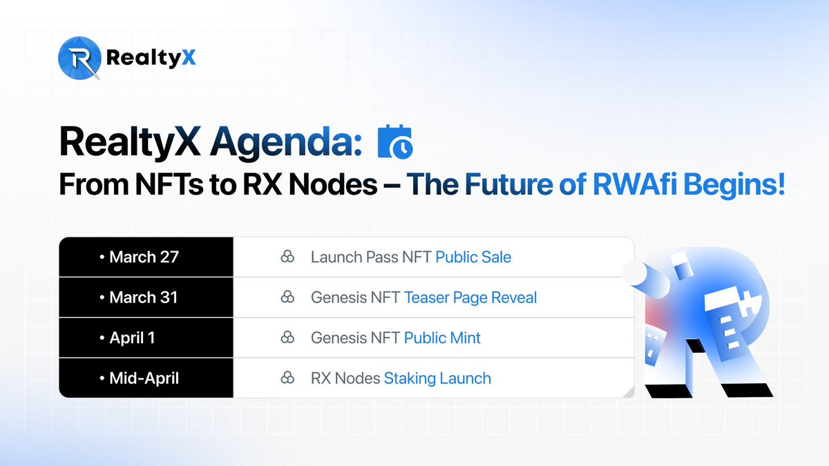 The future of RWAfi is here. 🔥

Supercharge your yield with $RX and $RST — something big is about to unfold. An ecosystem where your assets work harder than ever.🚀

Here's what's brewing:
➣ March 27: Launch Pass NFTs Public Sale
➣ March 31: Genesis NFT Teaser Page Reveal
➣