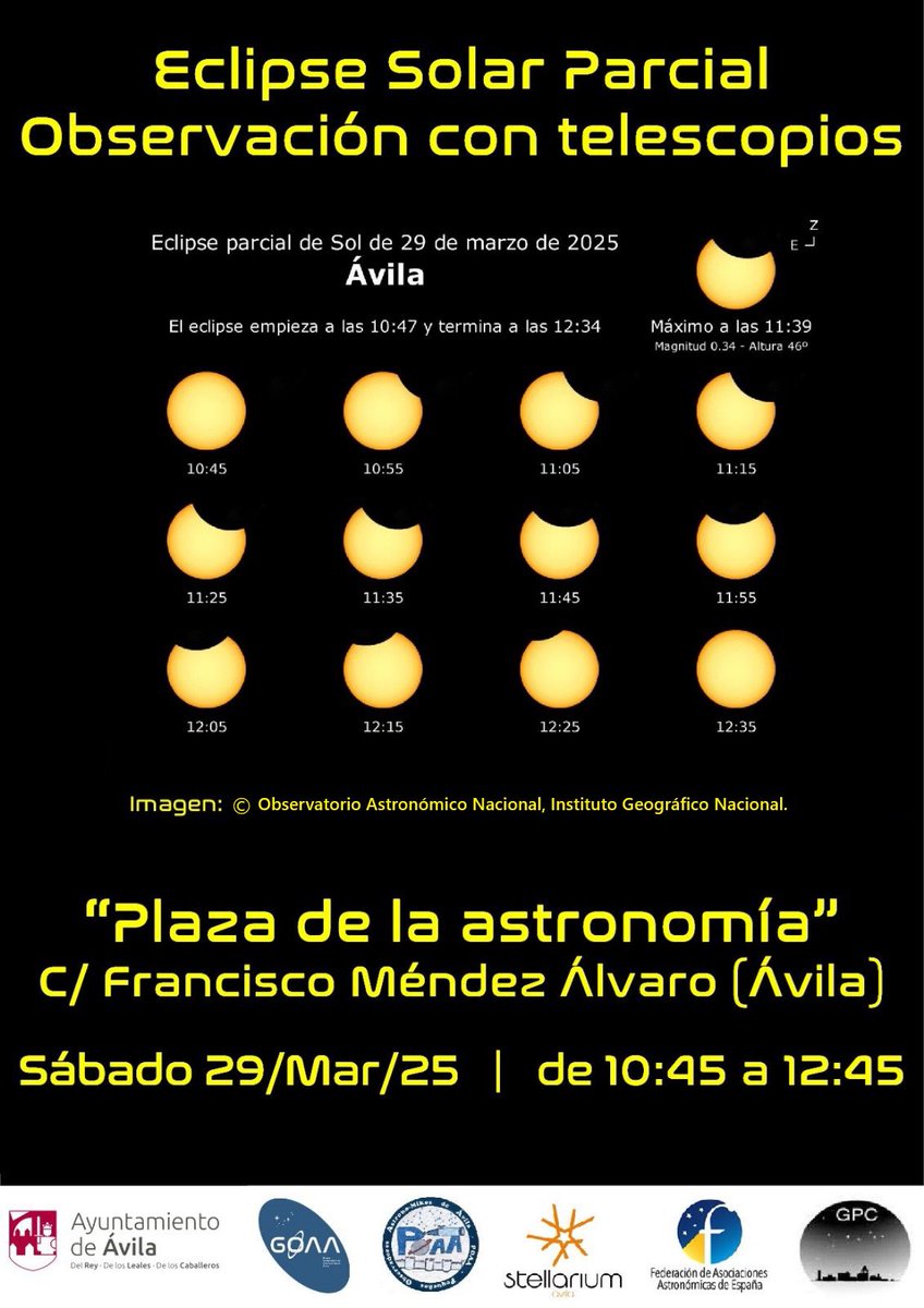 Si la “meteo” lo permite, podemos disfrutar del eclipse parcial este sábado 29 de marzo. ¿Te lo vas a perder? <a href="/StellariumA/">Stellarium Ávila</a>