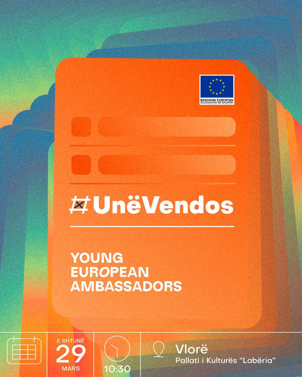 EUinAlbania's tweet image. #IDecide is coming to Vlora! 🇦🇱🇪🇺

After the stop in Fier, the Young European Ambassadors invite the youth of Vlora to a conversation about the power of the vote.

📍 See you at 10:30 at the Labëria Culture Palace in Vlora
😉 Invite your friends too!