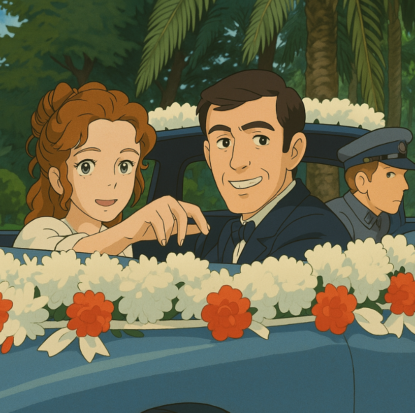 jamesbondlive's tweet photo. There's a hot trend for Studio Ghibli style converted photos this week. Here's what an anime 'On Her Majesty's Secret Service' could look like. #ghibli https://t.co/6xbPM4dNTA