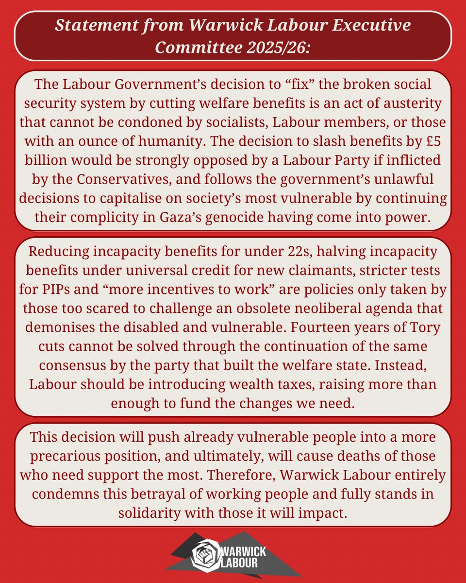 Our statement regarding the cuts to welfare benefits: